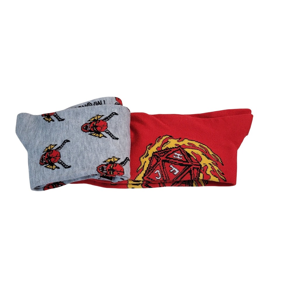 Netflix Stranger Things Crew Socks Mens 6-12 Red Grey 2 Pair NEW Hellfire Club